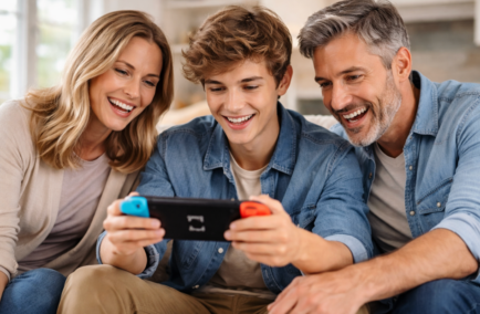 Famille jouant &agrave; la nintendo Switch